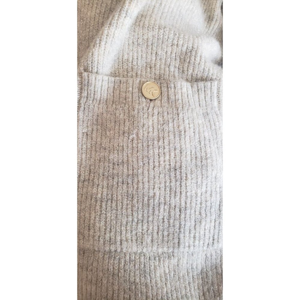 NWT $ 135 MICHAEL KORS OATMEAL HEATHER METALLIC  OPEN FRONT CARDIGAN  SZ L - Picture 5 of 7